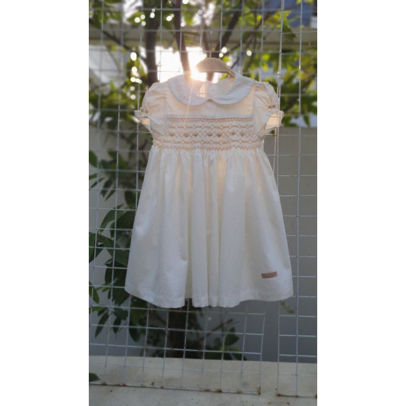 Váy smock thô lụa trắng kem