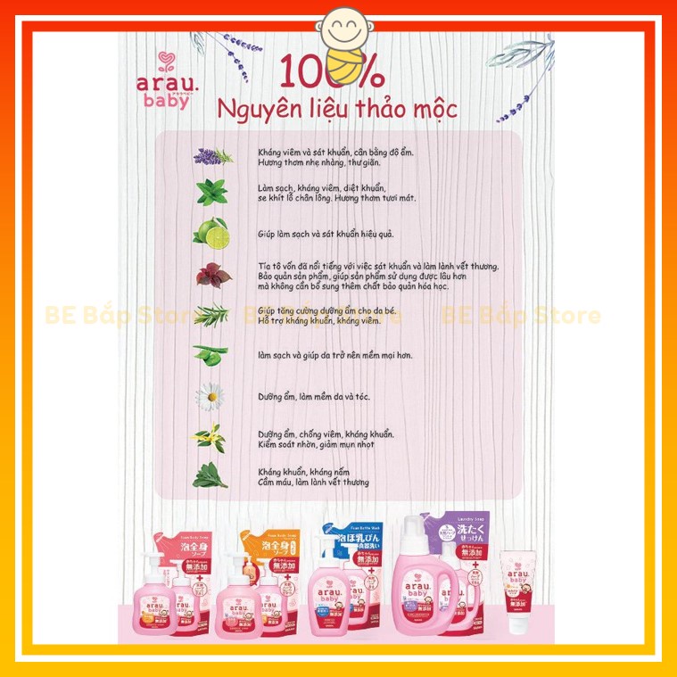 Nước Rửa Bình Sữa Arau Baby ⚡𝟭𝟬𝟬% CHÍNH HÃNG⚡ Nội Địa Nhật Bản Chai 500ml/Túi 450ml