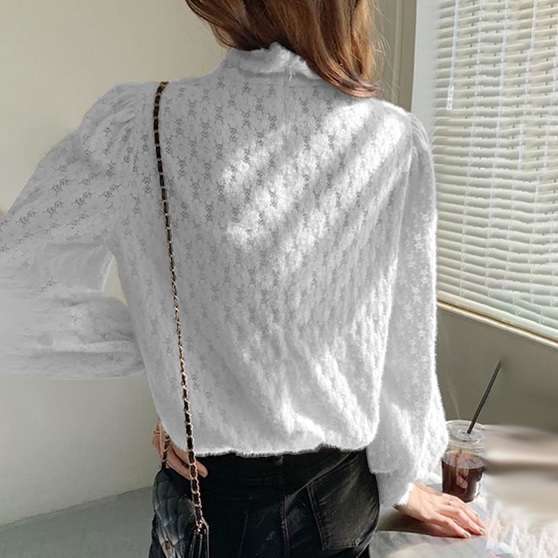 Áo kiểu ZANZEA cổ cao tay phồng họa tiết ren hoa thời trang dành cho nữ