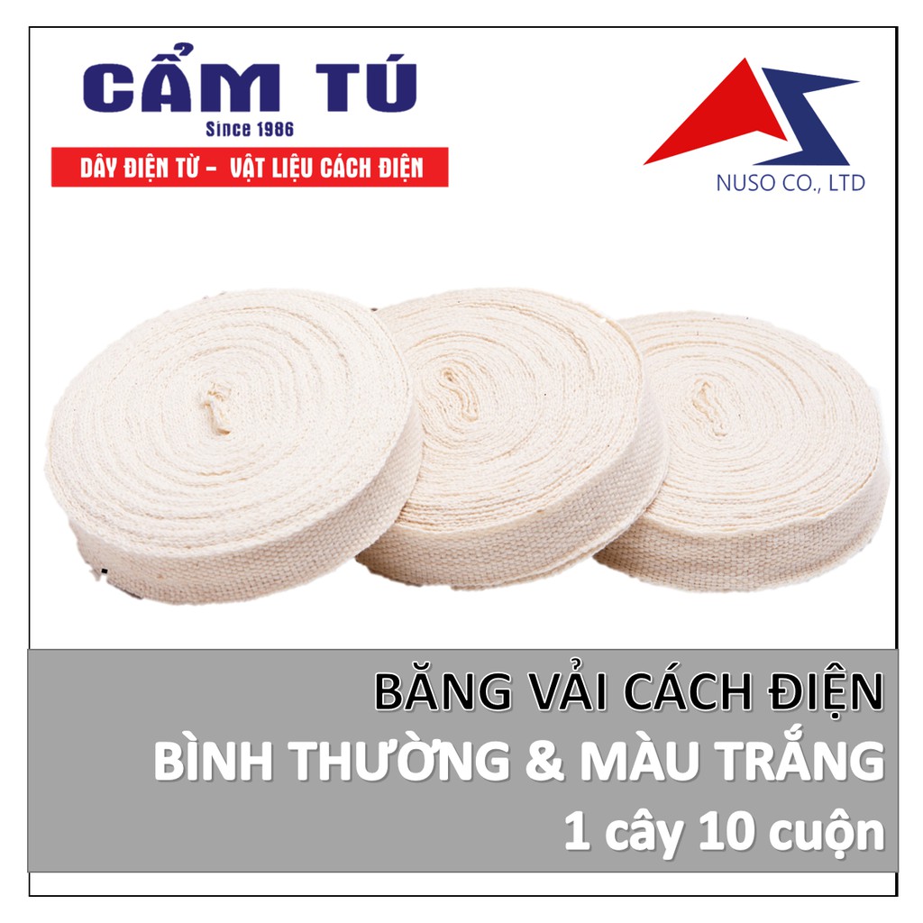 Băng vải rẻ (combo 10 cuộn) băng vải truyền thống, 2 màu bình thường và trắng, quấn motor, máy hàn, biến áp