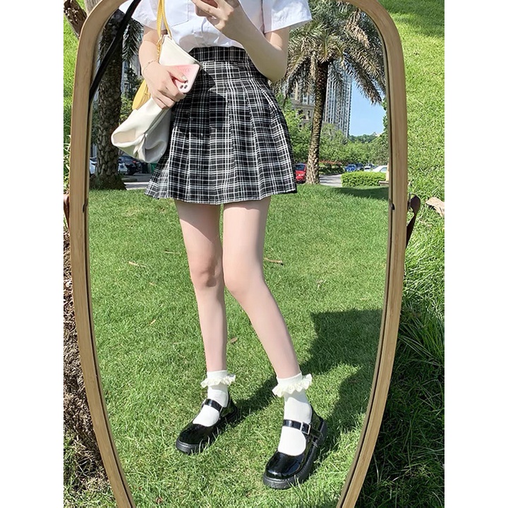 Giày Lolita nữ màu đen trắng đế cao 5cm dễ thương có quai cài tiểu thư vintage đi học đi chơi loại 1