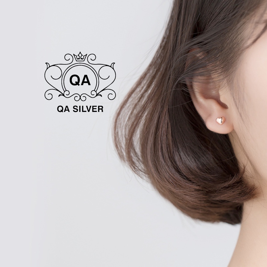 Khuyên tai bạc 925 trái tim chốt bi vặn bông nam nữ S925 HEART Silver Earrings QA SILVER EA220901
