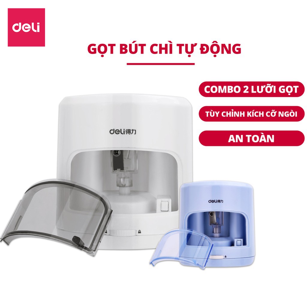 Gọt bút chì điện tự động Deli Chuốt màu chì tiện lợi, an toàn và bảo vệ người dùng có thể điều chỉnh ngòi chì - 502