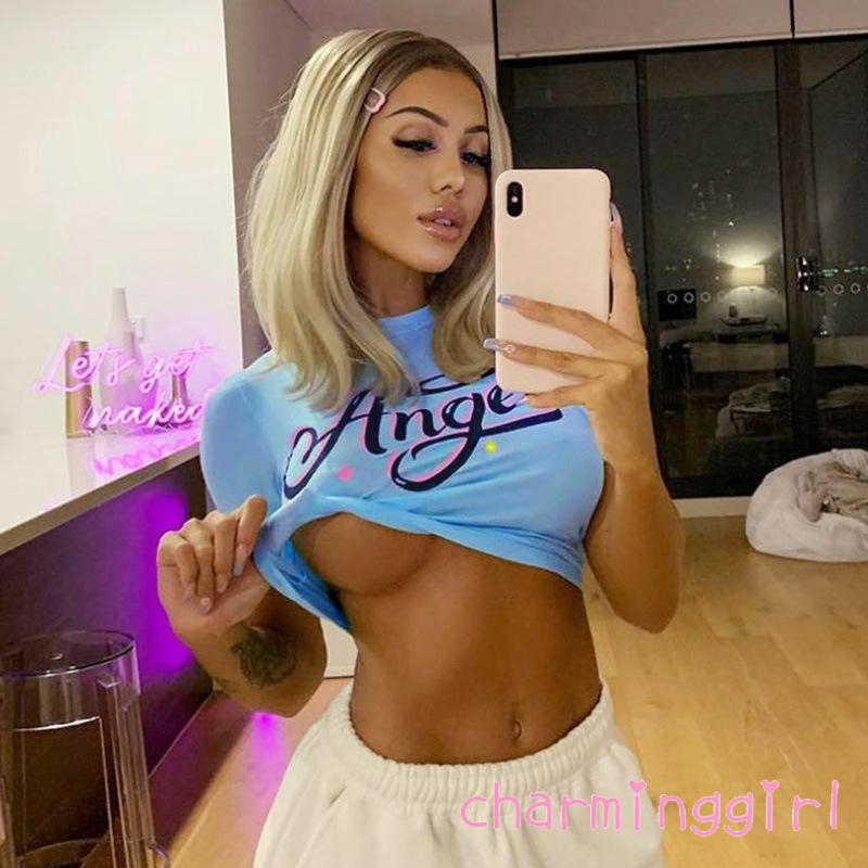 Áo Croptop Tay Ngắn In Chữ Thời Trang Cho Nữ