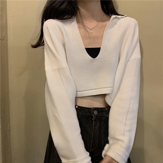 Áo crop top cổ v tay dài/ngắn ulzzang