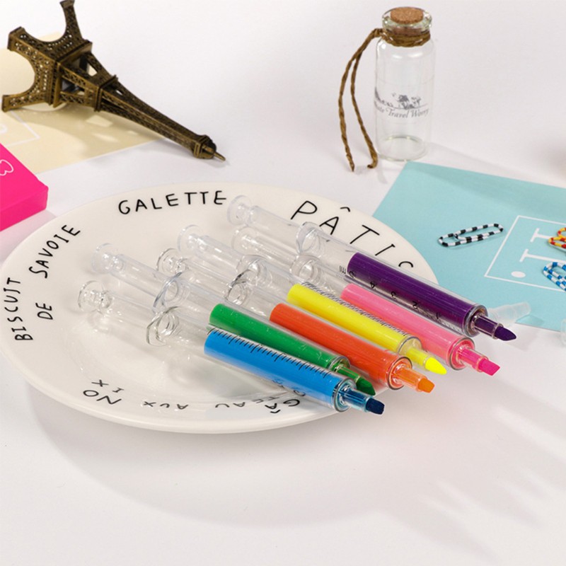 Set 6 Bút Dạ Quang Hình Ống Tiêm Độc Đáo