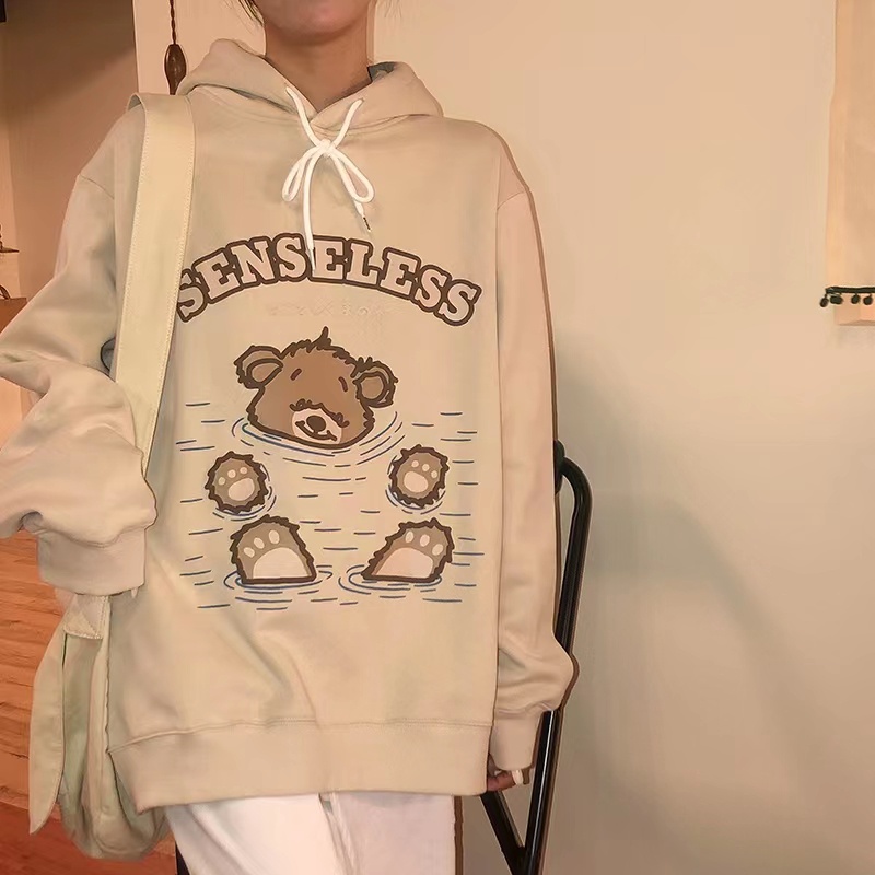 Áo Hoodie Tay Dài Form Rộng Theo Phong Cách Retro Mỹ Dễ Phối Đồ