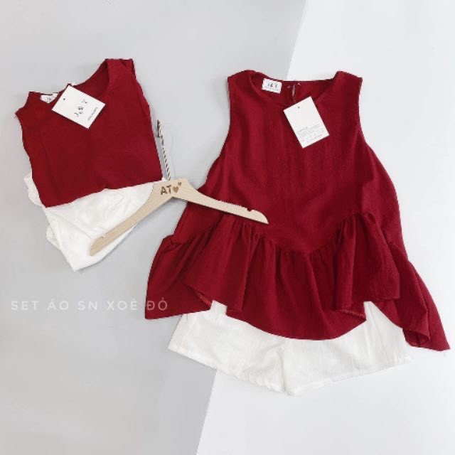 [Mã WASKT410K giảm 10K đơn 50K] Set áo babydoll đỏ bánh bèo hot