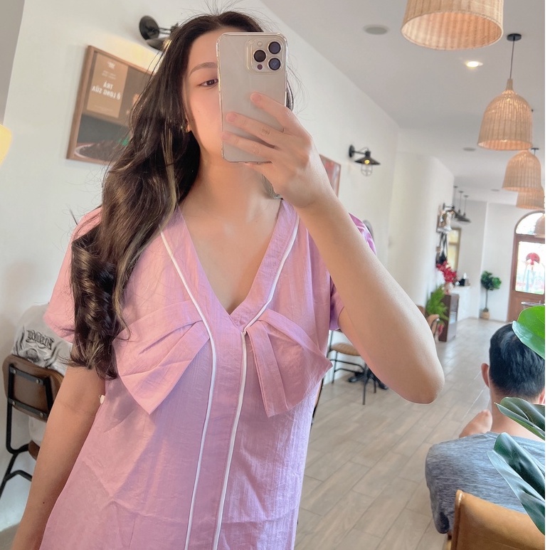 Váy bầu nơ ngực thời trang thiết kế vải đũi MSP286A Mom and Baby