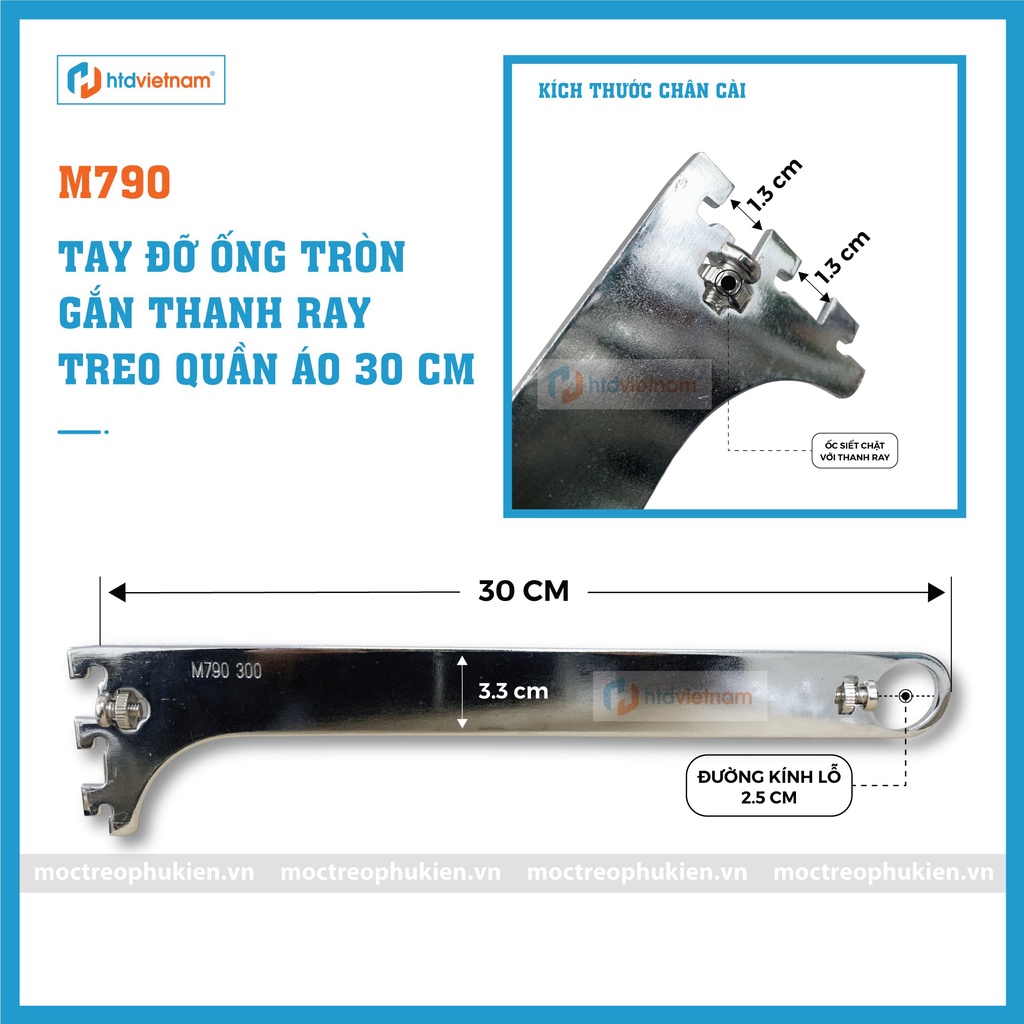 TAY ĐỠ ỐNG INOX TRÒN GẮN THANH RAY TREO QUẦN ÁO M790