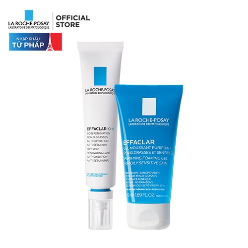 Bộ đôi kem dưỡng giảm mụn đầu đen La Roche-Posay Effaclar K+ 40ml và Gel rửa mặt cho da mụn 50ml