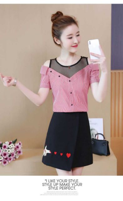 [FLASH SALE]  áo sơ mi kẻ hở vai
