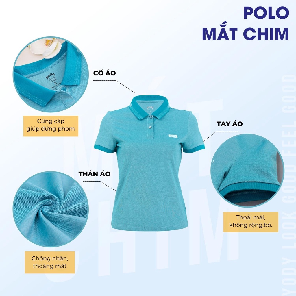 Áo polo nữ YODY phông cộc tay, vải cotton mắt chim, giữ form bền màu NMC1 APN3340