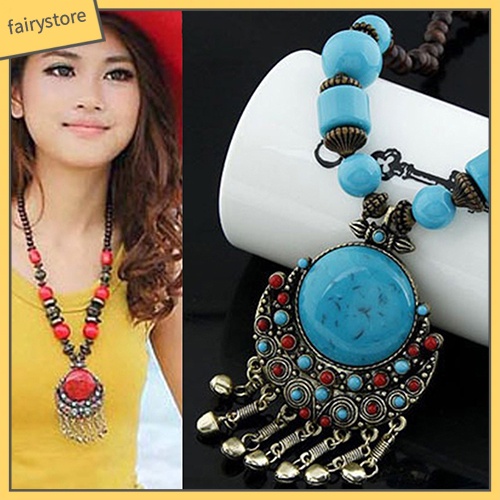 Dây Chuyền Mặt Hình Tròn Phối Tua Rua Phong Cách Bohomian Thời Trang Nữ Độc Đáo