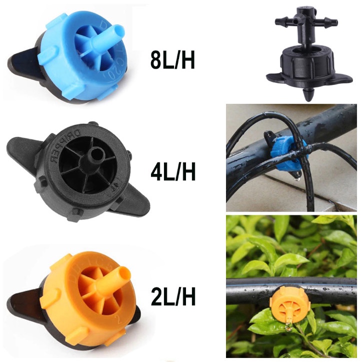 20 Đầu tưới nhỏ giọt/ Béc tưới nhỏ giọt/ Béc tưới chậm nông nghiệp, cây cảnh kết nối ống 6mm, 7mm Kèm que cắm