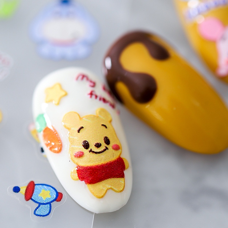 Miếng Dán Trang Trí Móng Tay In Nổi Hình Gấu Pooh Winnie Dễ Thương