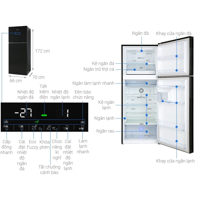 [ GIá Hủy Diệt ] Tủ lạnh Beko Inverter 375 lít RDNT401E50VZGB Mới 2020 ( CHỈ GIAO HÀNG KHU VỰC HCM )