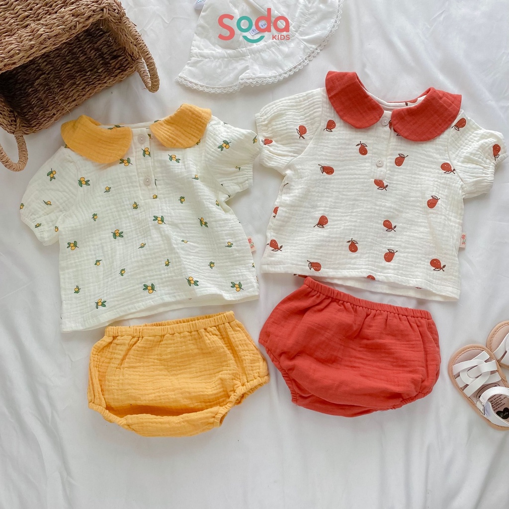 Bộ quần áo cho bé SODA KIDS họa tiết vàng cam cổ sen
