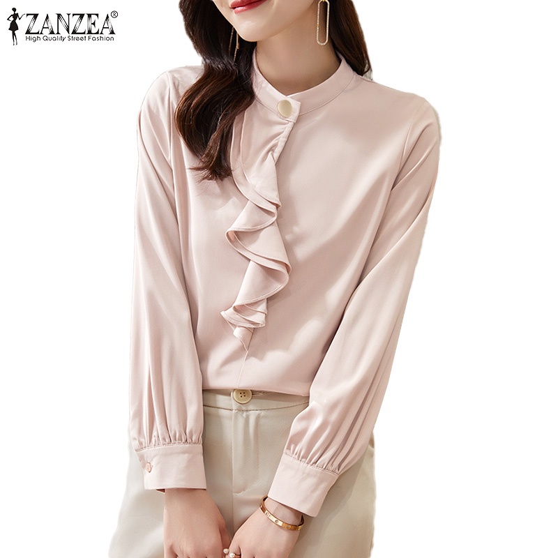 Zanzea Áo Tay Phồng Cổ Đứng Phong Cách Hàn Quốc Thanh Lịch Dành Cho Nữ