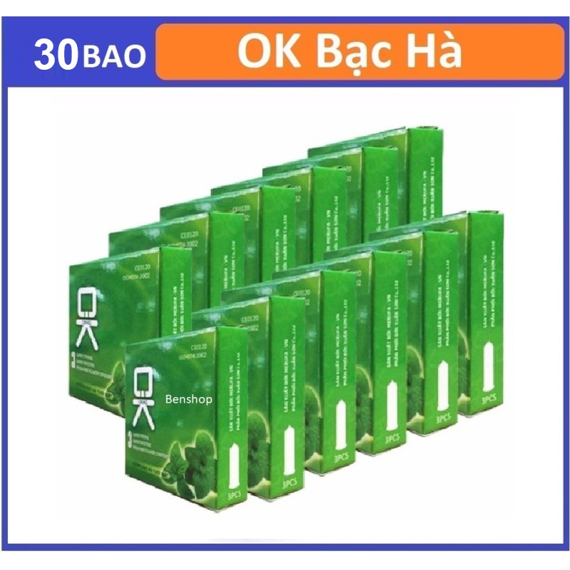 Bộ 10 hộp Bao cao su OK bạc hà mát lạnh kéo dài thời gian YEU247