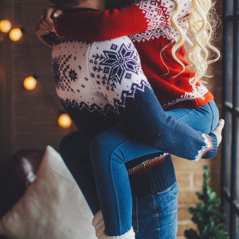 Xiangbao Áo Sweater Dệt Kim Cổ Lọ Dáng Rộng Họa Tiết Bông Tuyết Hình Học Giáng Sinh Ấm Áp