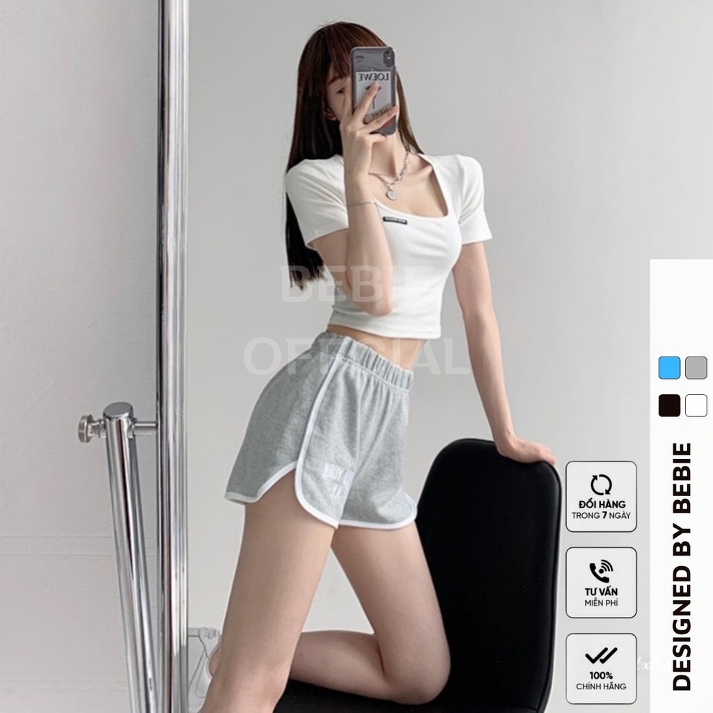 Áo thun croptop nữ cổ vuông ngắn tay ôm body đẹp BeBie - BP800