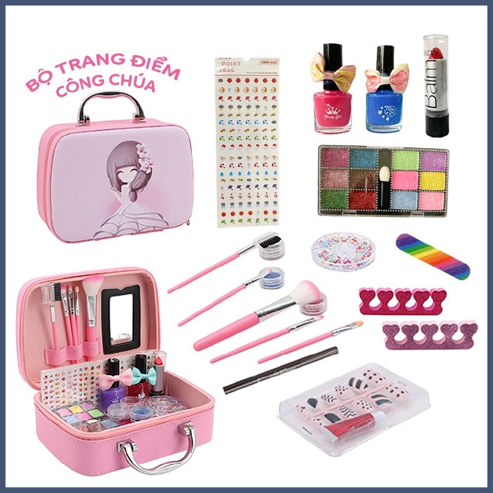 Bộ Đồ Chơi Trang Điểm Cho Bé Gái, Làm Nail Kèm Vali Xinh Xắn