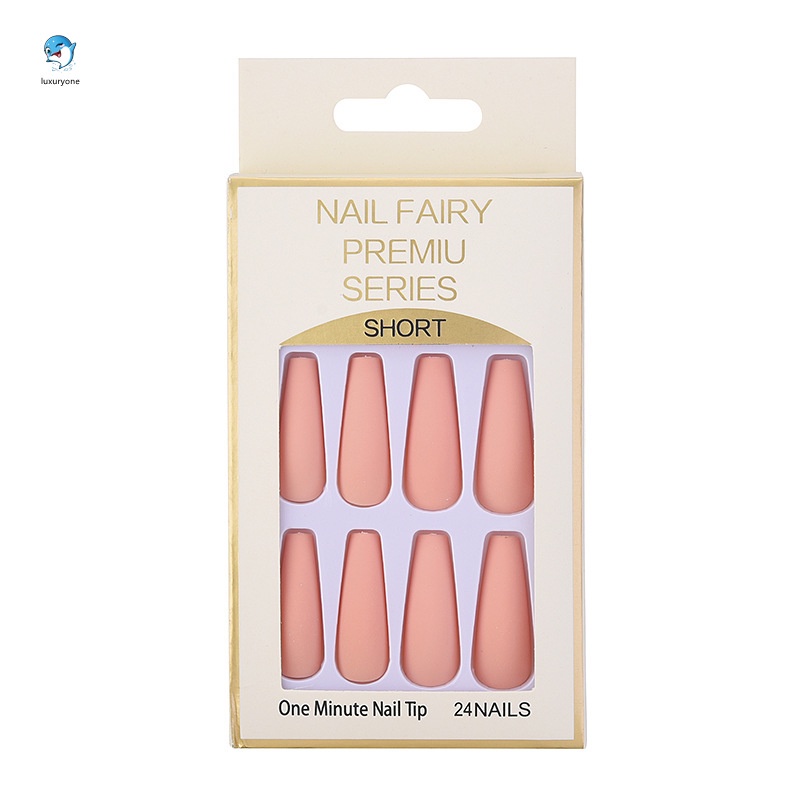 Bộ 24 móng tay giả màu trơn bằng nhựa resin siêu dài kèm gel phủ cho nữ