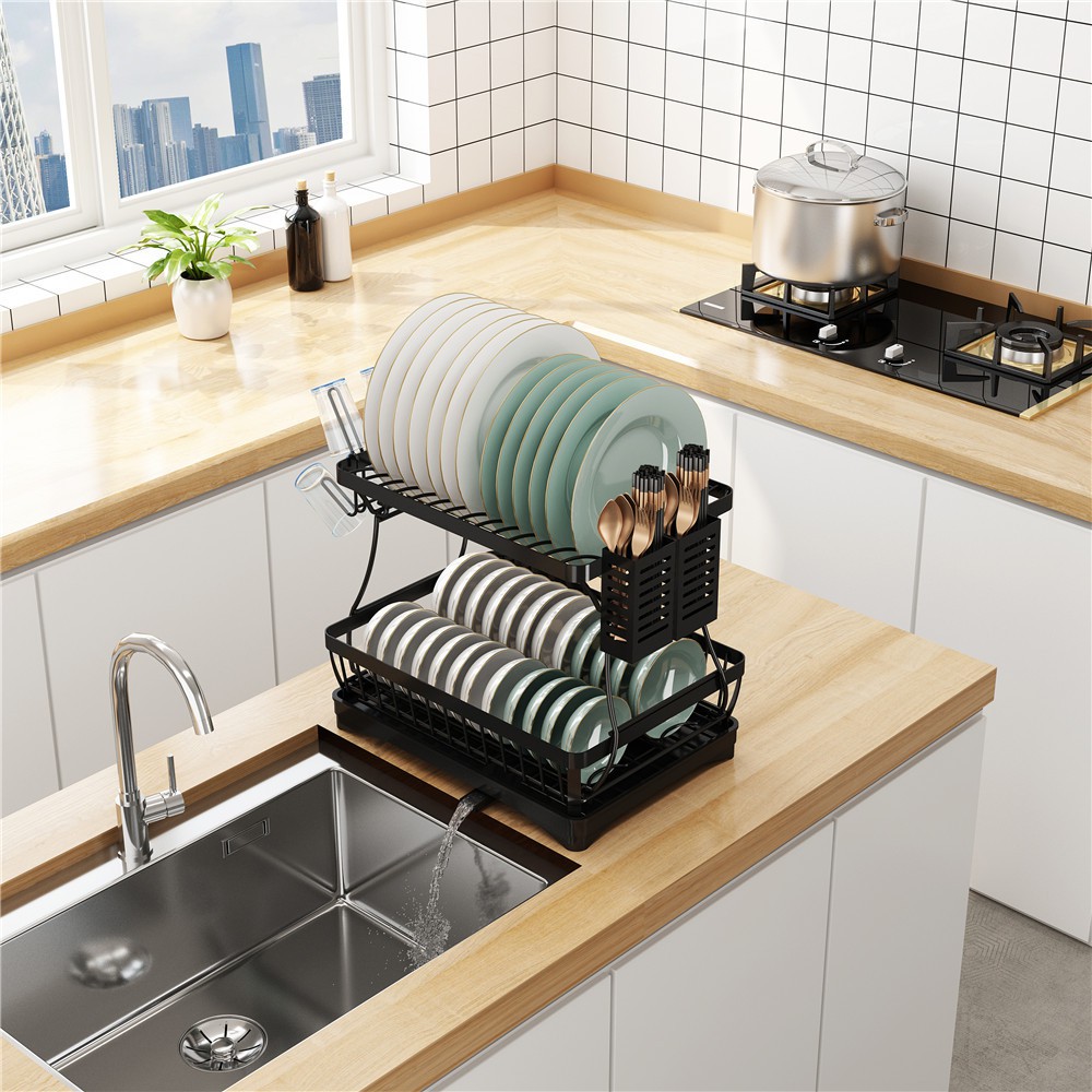 Kệ chén bát thông minh 2 tầng có khay, giá để bát đũa tiện dụng | BigBuy360 - bigbuy360.vn