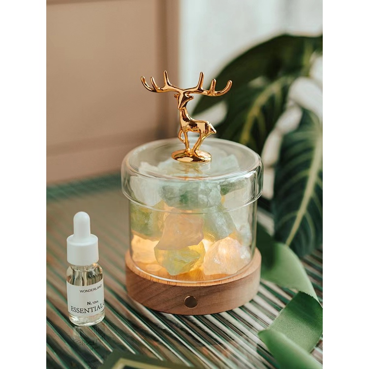 Cốc Khuếch Tán Tinh Dầu Thơm Bằng Đá Pha Lê Trong Suốt Hình Hươu Vàng Sáng Tạo Có Nắp Đậy