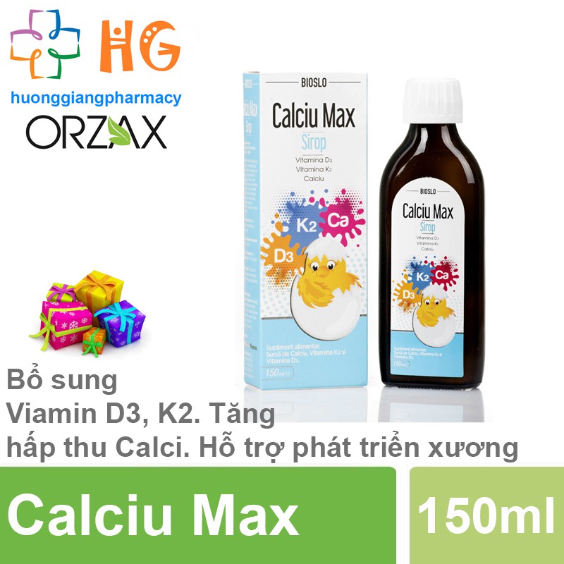 Calciu Max ✅Chính Hãng-Bổ sung Viamin D3, K2. Tăng hấp thu Calci. Hỗ trợ phát triển xương (Chai 150ml)