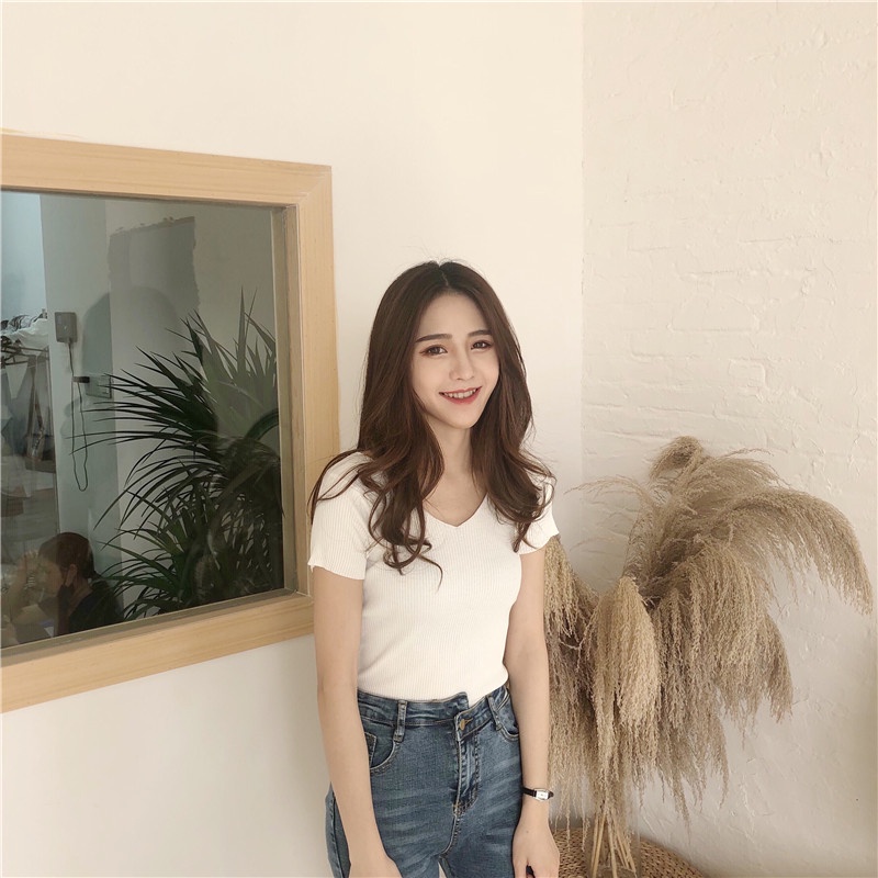 SP230 Áo len tăm cổ tim cộc tay phù hợp mặc mọi thời tiết