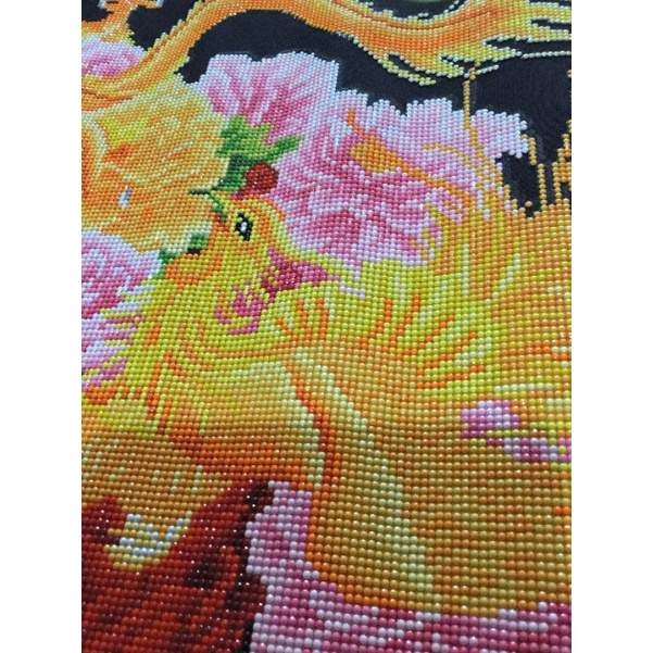 Tranh đính đá thành phẩm LONG PHỤNG SUM VẦY 100x55cm