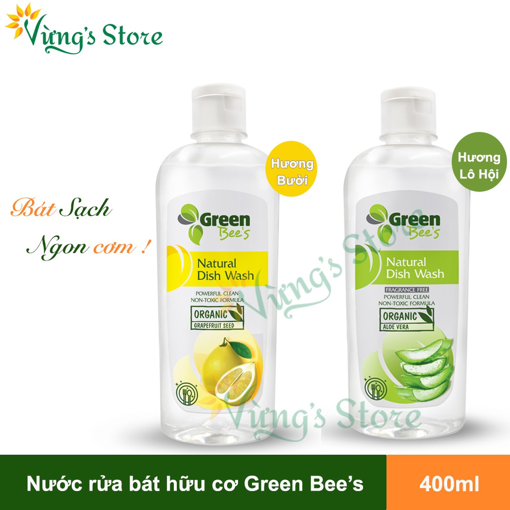 Nước rửa bát hữu cơ GreenBee’s Organic Tinh Chất Lô Hội 400ml rửa sạch, ít bọt (Chứng nhận USDA Organic)