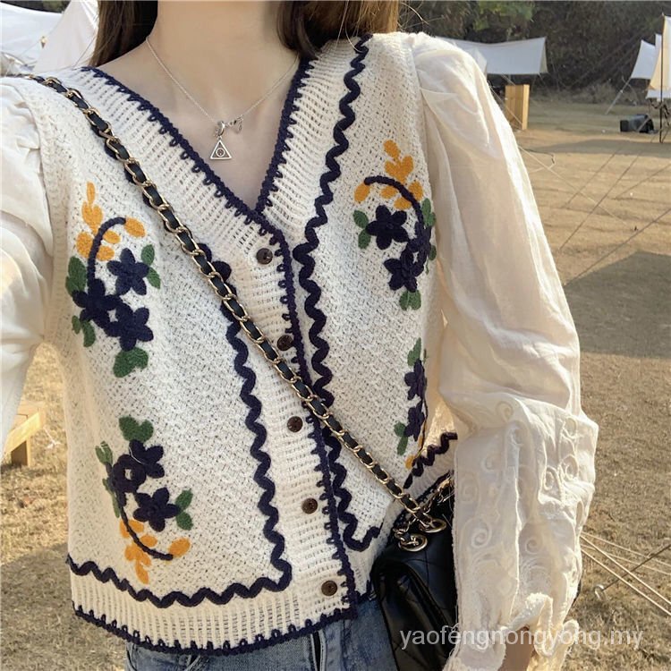 Áo Sweater ngắn tay mềm mại thêu hoa thời trang cho nữ