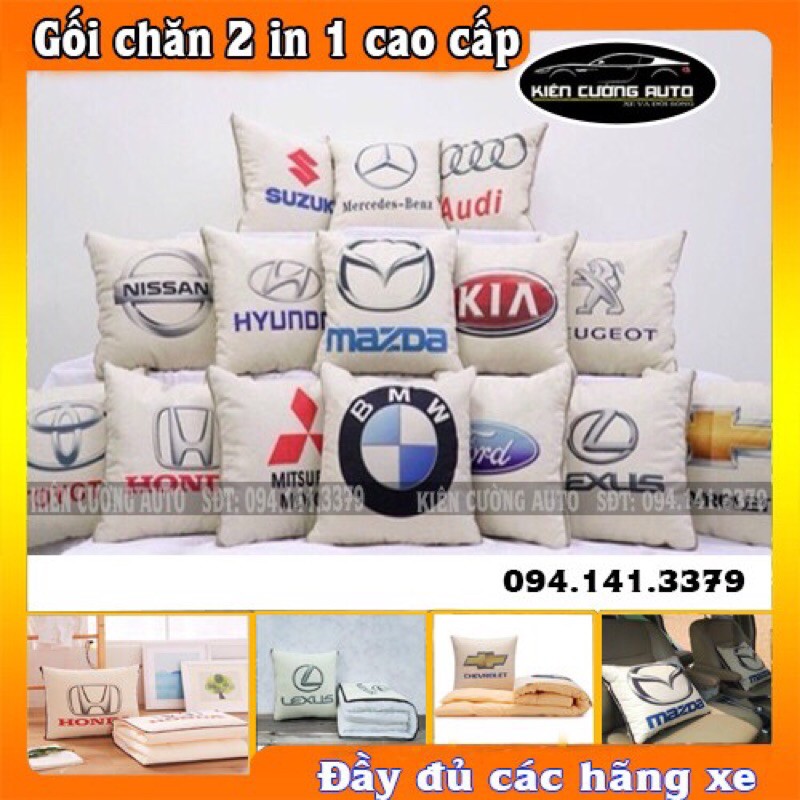 Gối chăn 2 in 1 ô tô cao cấp êm ái, thoải mái, theo logo các hãng xe