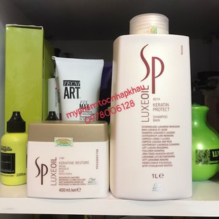 Combo gội và mặt nạ Keratin Sp Luxeoil Wella 1000ml/400ml ( size lớn)