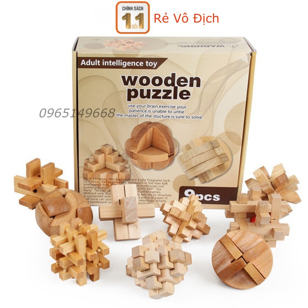 Đồ chơi giải đố khóa Khổng Minh IQ 3D bằng gỗ - Khóa Lỗ Ban