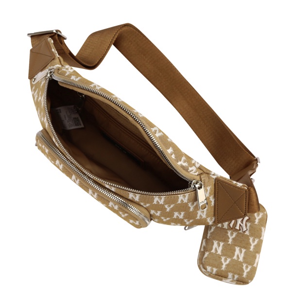 ✅  Túi bao tử MLB Jacquard Monogram Hip Sack V2 Beige  | HÀNG NHẬP KHẨU | ẢNH THẬT 100%