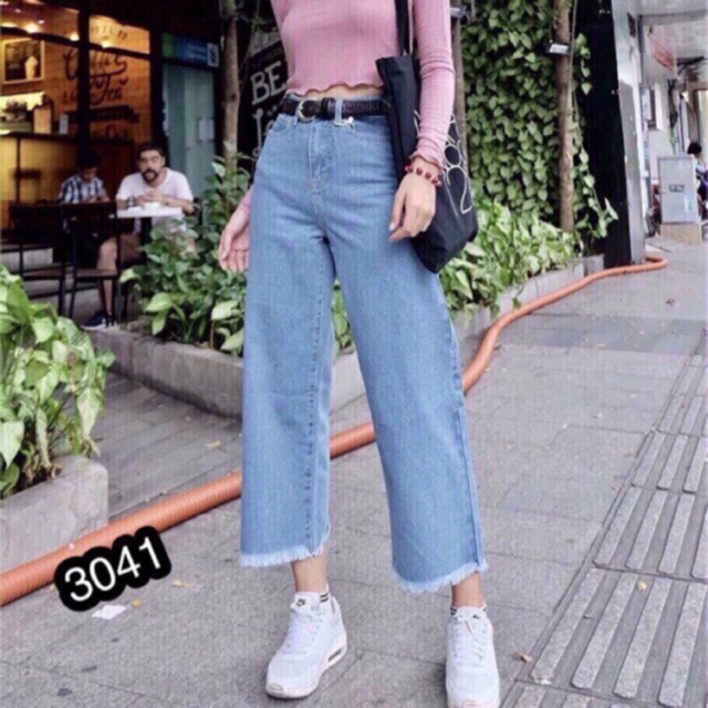 Quần Jeans Nữ Ống Rộng màu xanh dáng xuông cực hot