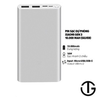 Pin Sạc Dự Phòng Xiaomi Gen 3 10.000 mAh Phiên Bản Nâng Cấp Xiaomi Gen 2S - 2 Cổng USB và 1 Type C (Bảo Hành 12 Tháng)