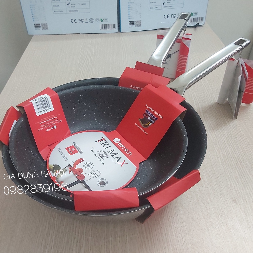 Chảo xào sâu lòng chống dính inox Elmich Trimax CZ 3835 20cm,  3836 24cm, 3837 26cm, 3838 28cm