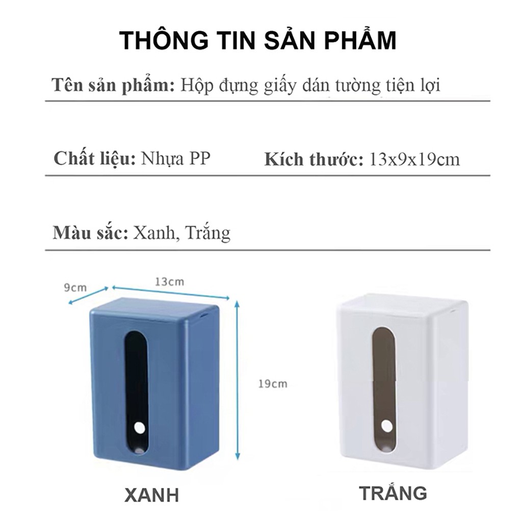 Hộp đựng giấy đa năng dán tường tiện lợi bằng nhựa PP chịu lực có nắp chống nước, chống bụi 2 lựa chọn màu trắng/xanh