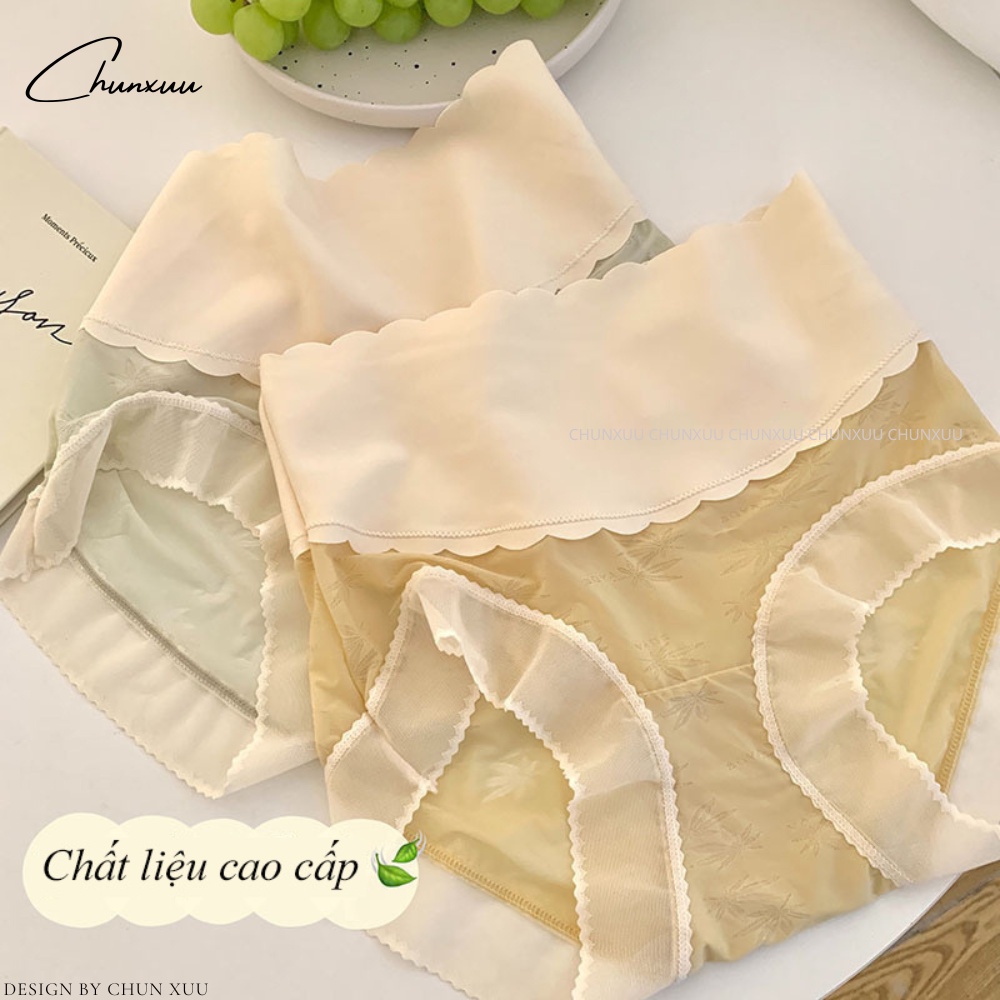 Quần lót nữ cạp cao hỗ trợ gen bụng định hình eo vải ren gấm phối cạp su viền lượn sóng mềm mại ChunXuu- GB16