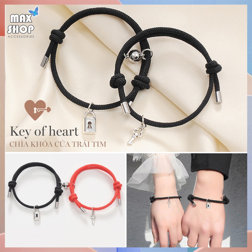 [Mã SKAMCLU8 giảm 10% cho đơn từ 100K] Vòng tay đôi nam châm CHÌA KHÓA Ổ KHÓA couple nam nữ vòng cặp dây rút