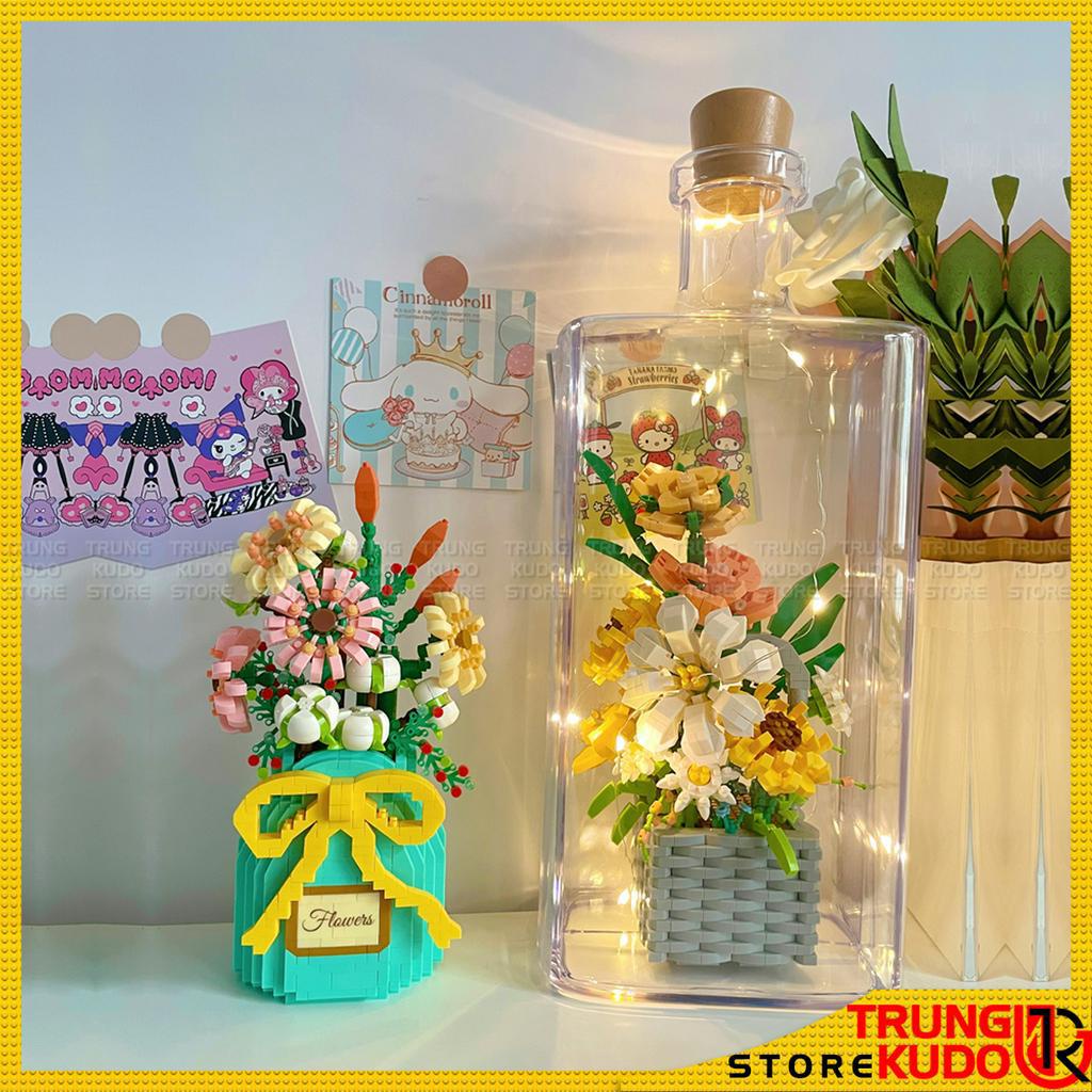 Mô Hình Hoa - Đồ chơi lắp ráp hoa ở trong chai làm quà tặng trang trí decor