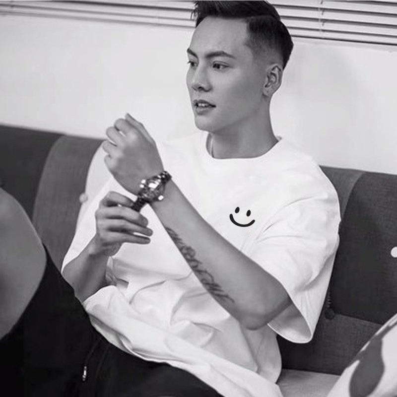 Áo thun tay lỡ form rộng Cotton 100% in hình mặt cười 205, unisex HY Korea.