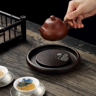Thuyền trà gỗ mun khảm bạc