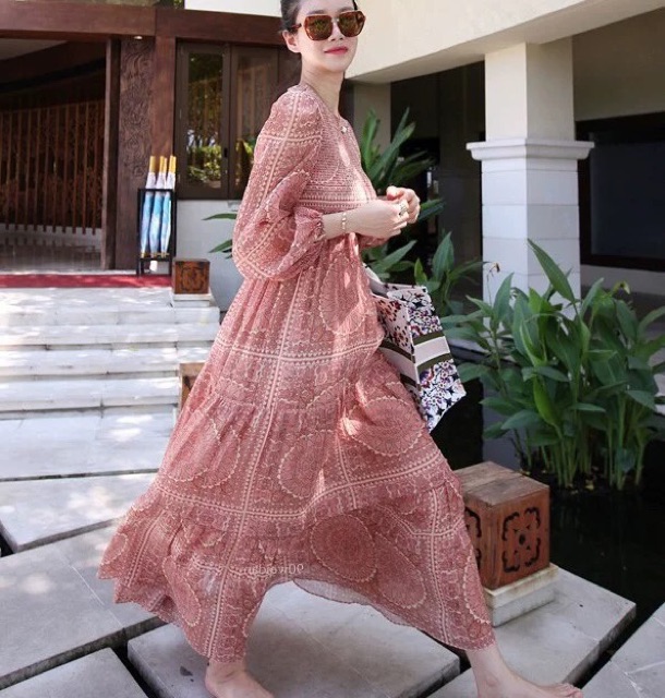 Đầm maxi Boho phong cách vintage vô cùng xinh đẹp Ảnh thật chuẩn váy