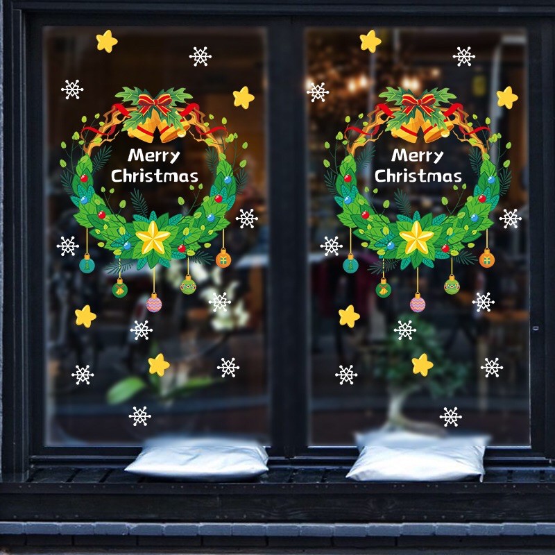 Decal trang trí Noel - Vòng Nguyệt Quế Xanh kèm chữ